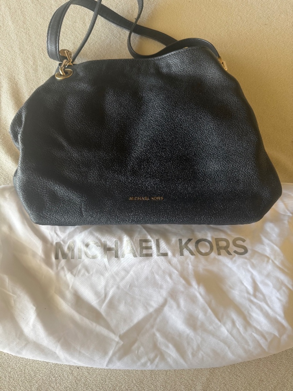Michael Kors Raven Large Black Pebbled Leather Shoulder Bag + Dust Bag